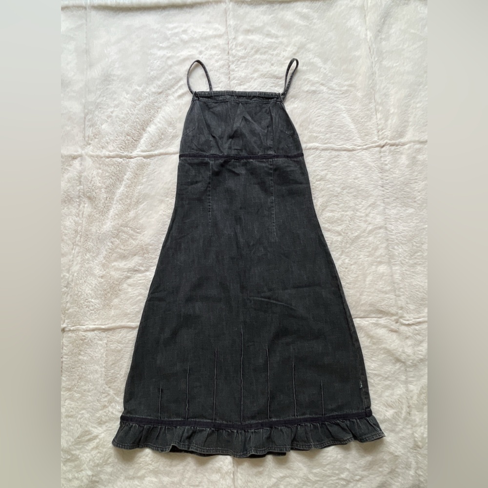 90’s Black Denim Dress with Ruffle Hem